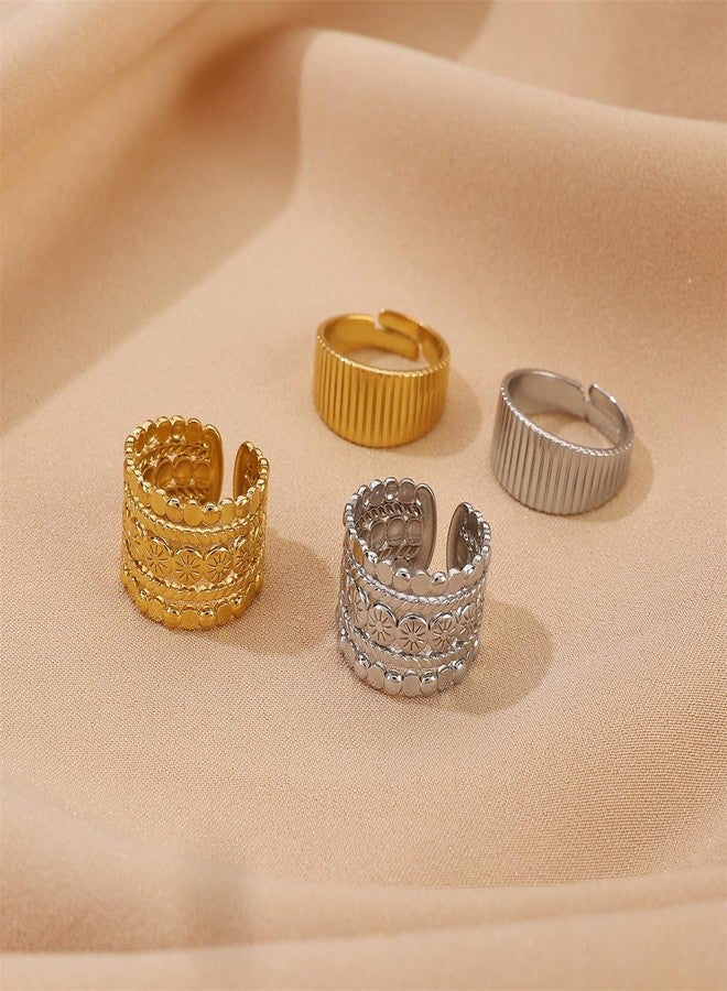 IS4U Irregular Hammer Hollow Heart Ring Chunky Statement Ring Charm Oval Ring Open Geometric Ring Stacked Sun-Textured Sunflower Sleeve Ring Water Drop Wrapped Finger Ring Minimalist Simple Knuckle Ring Fashion Jewelry for Women (Gold1) - Image 5